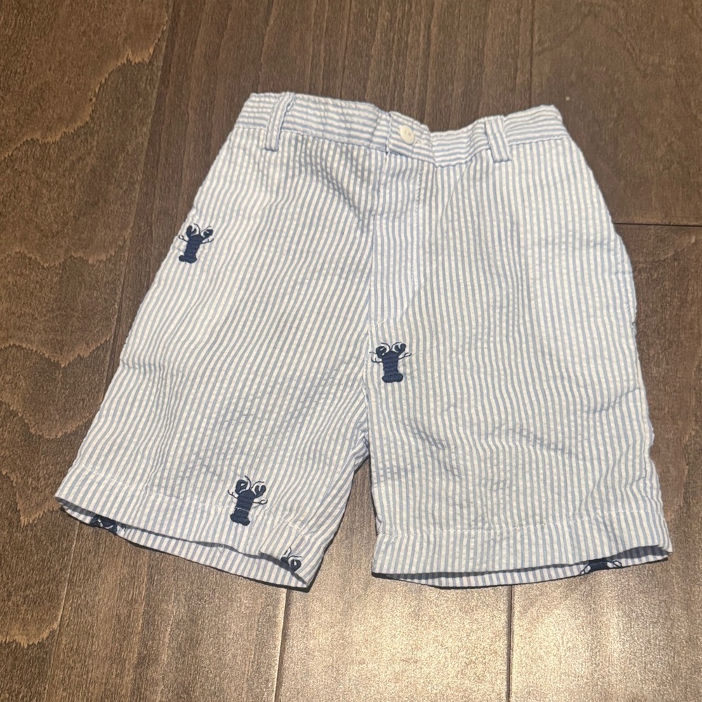 Lil Cactus Lobster Embroidered Striped Shorts- Size 2T